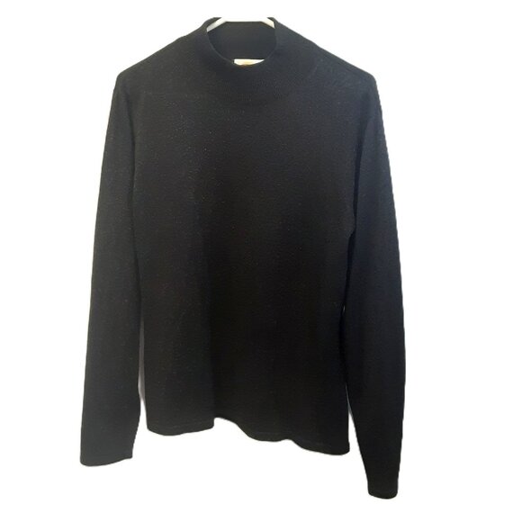 Talbots Sweater LARGE Silk Blend Long Sleeve Black/Silver Holiday Party Pullover - Picture 1 of 7